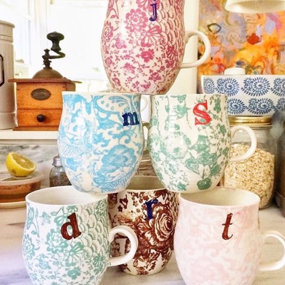 Anthro Homegrown Floral Monogram Initial Mug "S"
